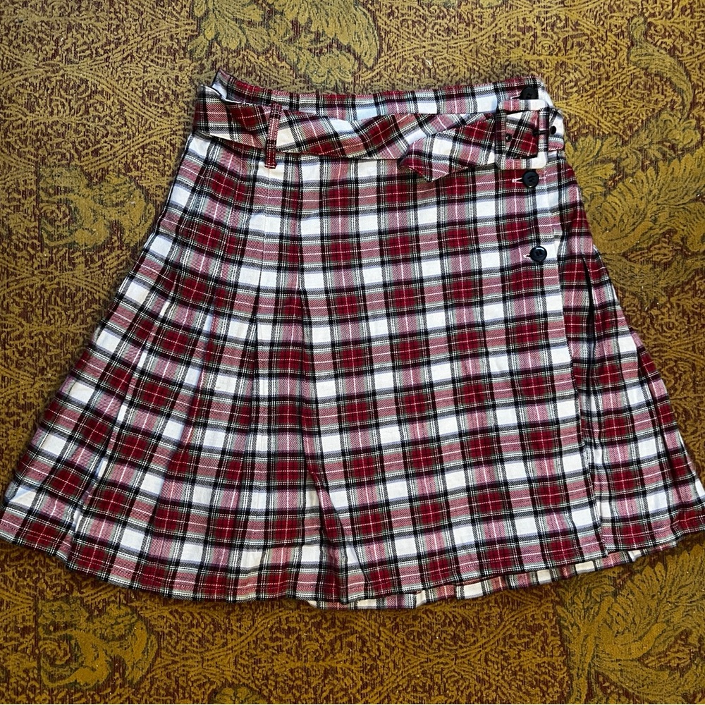 Express Compagnie Internationale 90s Red and White Plaid mini Skirt grunge